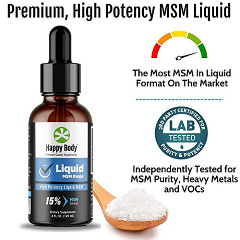 HAPPY BODY - Gotas de MSM Líquido com o Maior Teor de MSM em um Suplemento Líquido de MSM. Ideal para Uso Oral