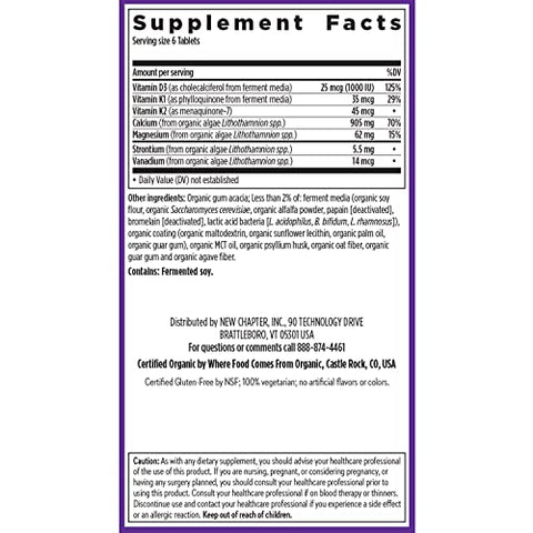 Suplemento de Cálcio New Chapter – Óssea Força Tiny Tabs Cálcio Orgânico com Magnésio, Vitamina D3 K2, 70 Minerais Traço para Saúde Óssea, Sem Glúten, Fácil de Engolir – 240 comprimidos