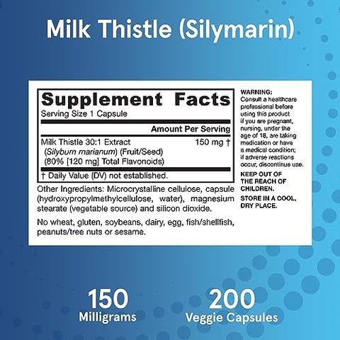 Extrato Padronizado de Silimarina 150 mg, Suporte à Função Hepática, 200 Cápsulas Vegetais - Jarrow Formulas