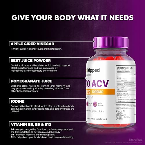 NutraRize - (3 Pacotes) Gomas de Vinagre de Maçã Ceto ACV Rapid Ripped, 1000 MG de Ceto ACV, Gomas de Vinagre de Maçã Natural, Vitaminas Ceto de Força Máxima com ACV, Avaliações de Ceto ACV RapidRipped
