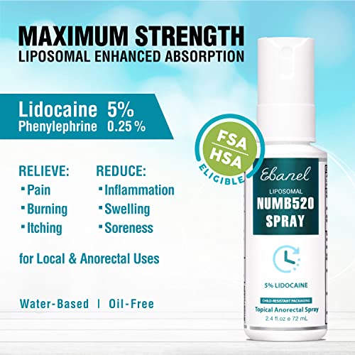 Spray Anestésico Numbing Numb520 com Lidocaína 5%% e Fenilefrina – Alívio da Dor, com Arginina e Alantoína – Seguro para Crianças – 30g - Ebanel