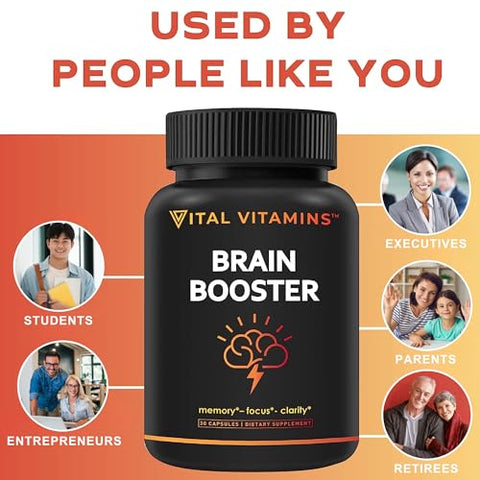 Suplemento Cérebro para Memória e Foco (3 Pacotes) – Suporte Nootrópico Cerebral – Memória, Clareza, Foco, Energia – Vitamina B12, Gingko Biloba, DMAE - Vital Vitamins