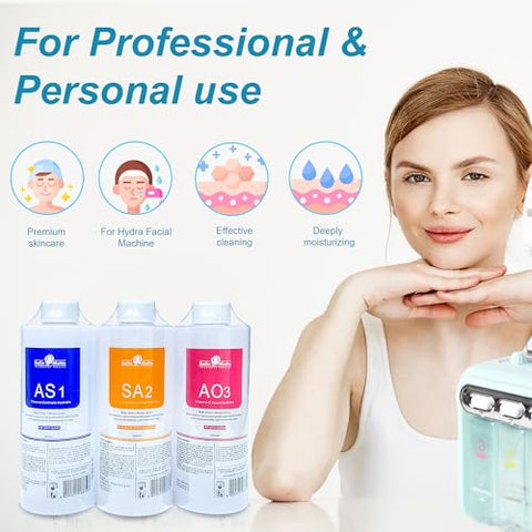 YMEYFAN - Solução Hydra Facial AS1 SA2 AO3 para Máquina Hydra Facial Profissional, Serums Aqua Peeling para Limpeza Facial, Cuidados com a Pele do Rosto, Hidratação (400ml/6Pcs)