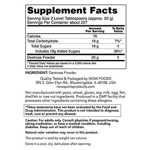 Sports Nutrition, Pó de Dextrose (Monossacarídeo), Produção de Energia, 10 Libras - NOW Foods