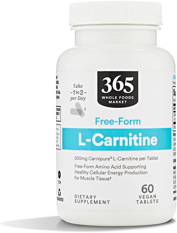 365 by Whole Foods Market, L-Carnitina 500mg Livre de Forma, Vegano, 60 Comprimidos