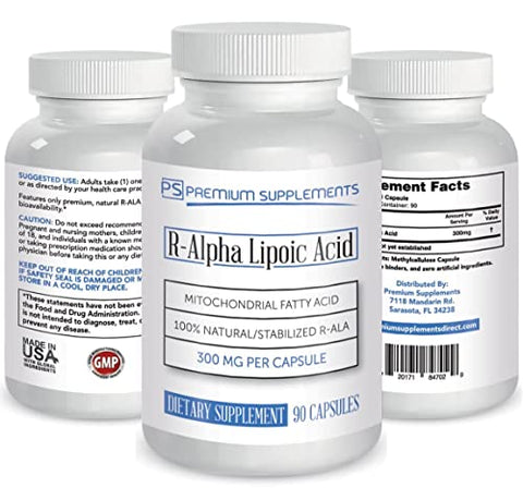 Premium-supplements - R-LIPOIC Acid 300MG Puro – 90 Cápsulas  – Máxima Potência