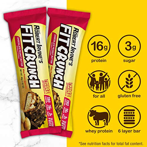 Fit Crunch - FITCRUNCH Barras de Proteína Tamanho Lanche, Criadas por Robert Irvine, Barra Assada de 6 Camadas, 3g de Açúcar
