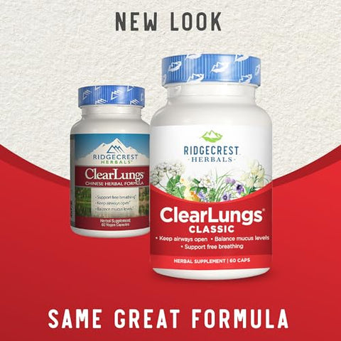 ClearLungs Classic – Suplemento Natural para Saúde Diária dos Pulmões e do Nariz, Suporte para Brônquios, Respiratório, Imunidade, Sinusite e Bem-Estar do Muco – Fórmula Herbal (60 cápsulas) - RidgeCrest Herbals