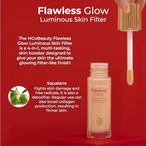 Flawless Glow Filtro de Pele Luminosa, 4 Médio, Brilho Saudável com Radiância Natural, Vegano, Cosméticos Livres de Crueldade - MCoBeauty