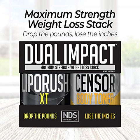 LIPORUSH - NDS Nutrition Dual Impact Stack – Resultados Sérios com Teacrine, L-Carnitina, CLA – Censor 90 Softgels XT 60 Cápsulas