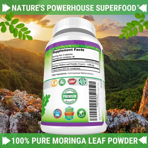 Moringa Oleifera 180 Cápsulas – Pó de Folha 100% Puro – Suprimento de 3 Meses – Não Transgênico e Sem Glúten – Suplemento Completo de Superfood Verde – Energia, Metabolismo e - FRESH HEALTHCARE