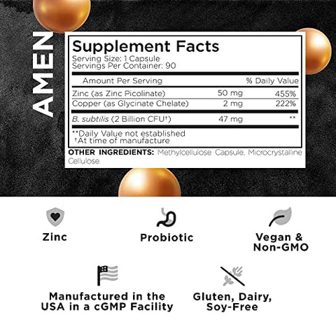 Zinc: Suplemento de Zinco em Cápsulas – 60 cápsulas – 30g - Amen