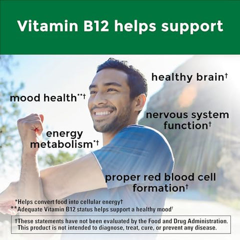 Vitamina B12 500 mcg, Suporte para Metabolismo Energético, 200 Comprimidos, Suprimento para 200 Dias - Nature Made