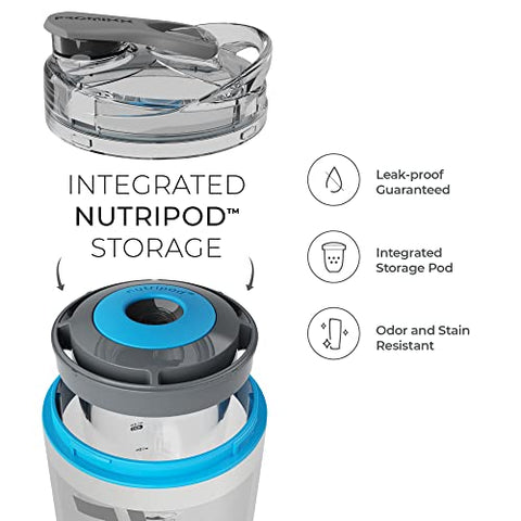Pro Shaker Bottle (Edição iX-R) | Recarregável, Potente para Batidas de Proteína Suaves | Inclui Armazenamento de Suplementos – Livre de BPA | Copo de 600ml (Prata Azul/Cinza) - Promixx