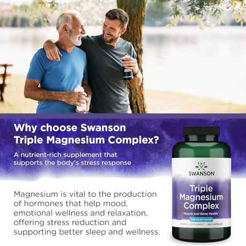 Triple Magnesium Complex – 400mg para Saúde Óssea e Absorção Ótima – Citrato, Óxido e Aspartato – Suplemento Triplo de Magnésio (300 cápsulas) - Swanson