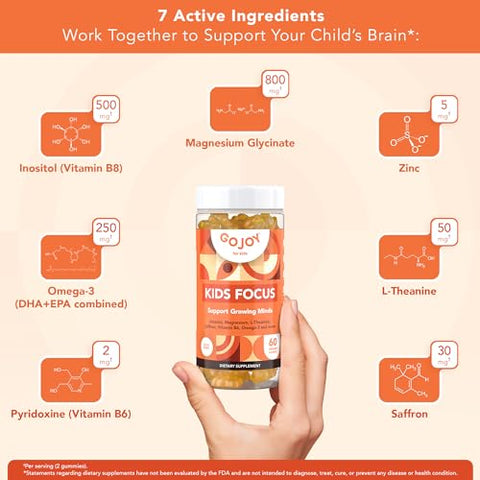 GOJOY NATURALS - Kids Focus Gummies – Foco 7-em-1 para Crianças | Suplemento de Concentração | 60 gummies