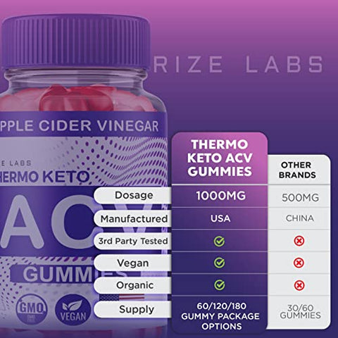 rize labs - Thermo Keto Gummies – Gomitas de Thermo ACV para Emagrecimento Avançado com Vinagre de Maçã – Queimador de Gordura da Barriga Extra Forte (60 Gummies)
