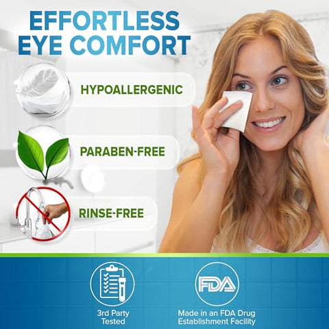 Lenços de Limpeza para Pálpebras 160 Unidades, Lenços Individuais para Limpeza das Pálpebras, Lenços Hidratantes para Olhos Irritados, Coceira e Secos, Lenços Hipoalergênicos para Limpeza dos Olhos - JJ CARE
