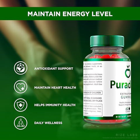 rize labs - Pura Drop Gummies Extra Forte para Perda de Peso, Fórmula Avançada de Gummies Pura Drop Keto ACV, Oficial Gummy de Vinagre de Maçã, Avaliações (60 Gummies)