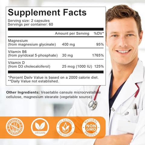 Alliwise - Magnésio Suplemento Softgels, Absorção Fácil Magnésio Glicinato 400mg com Vitamina B6, D3, Alta Biodisponibilidade Magnésio para Sono