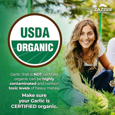 Extrato de Alho Orgânico Odorless USDA 20:1, 5000 mg de Força, 100 Cápsulas Veganas, Suprimento de 3 Meses, Padronizado, Extrato Concentrado 20X, 100% Vegetariano, Natural - Zazzee