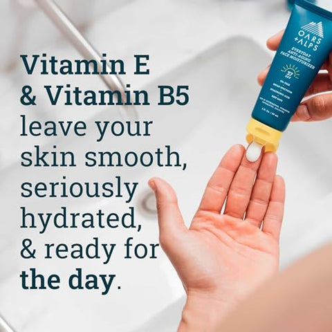 Oars + Alps - Oars Alps Protetor Solar SPF 37 e Hidratante Facial Anti-Envelhecimento Diário, com Ácido Hialurônico, Vitamina E e Vitamina B5, 60 ml, Amigo da TSA
