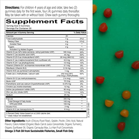 Kids Multivitamina Gomas de Fibra e Probióticos: Ômega 3 (EPA/DHA), Vitamina D3, C, B12, B6, Digestivo - SmartyPants
