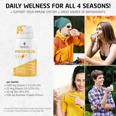 BEE & YOU - BEE and You – Shot de Própolis 100% Natural para Suporte Imunológico, Antioxidantes, Vitamina C, Vit D3, Zinco, Suco de Laranja, Mel Puro, 50 ml x 12 Frascos