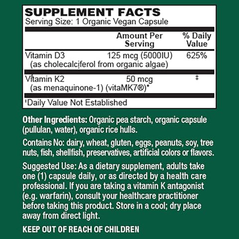 Vitamina D3 K2 5.000 UI Orgânica Vegana – Suporte Imunológico e Saúde Óssea – 60 Cápsulas - PlantFusion