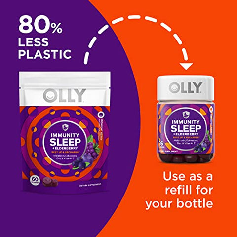 Gummy Imunidade e Sono, Suporte Imunológico e do Sono, 3mg Melatonina, Equinácea, Zinco, Vitamina C, Suplemento Mastigável, Frutas Vermelhas – 60 Unidades - OLLY