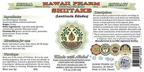 Shiitake Líquido Extrato Sem Álcool, Orgânico Shiitake (Lentinula Edodes) Cogumelo Seco Glicerito Suplemento Herbal Natural, Hawaii Pharm, EUA 2×120 ml