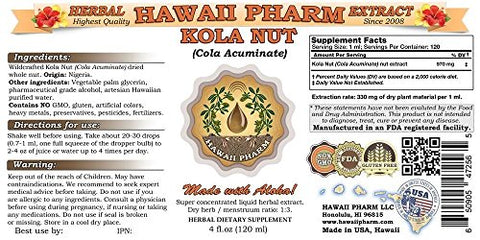 Hawaii Pharm - Extrato Líquido de Noz de Kola, Tintura de Noz de Kola (Cola Acuminata) Herbal 4 oz