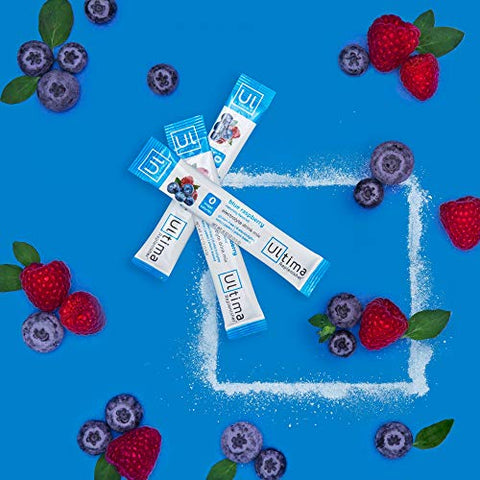 Bebida Hidratante de Eletrólitos, Sabor Framboesa Azul, 20 Sachês – Sem Açúcar, 0 Calorias, 0 Carboidratos – Sem Glúten, Keto, Não-OGM, Vegano, com - Ultima Replenisher