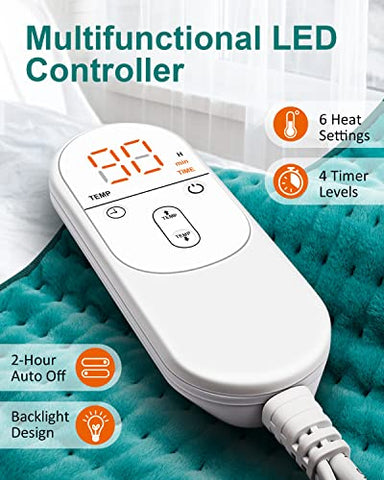 Juena - Aquecedor Elétrico para Alívio de Dor nas Costas com 6 Configurações de Calor, 4 Desligamentos Automáticos, Presentes para Mulheres, Mães, Homens, Pais, Almofadas Elétricas para Cólicas/Abdômen/Cintura/Ombro, Opções de Calor Úmido e Seco