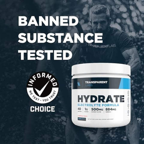 Hydrate – Pó de Eletrólitos Adoçado Naturalmente com Água de Coco, Cálcio e Taurina – 500g - Transparent Labs