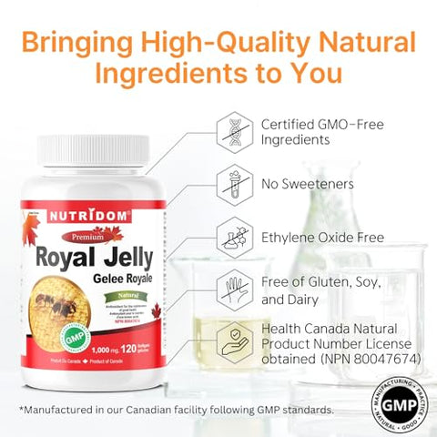 Nutridom - Geléia Real 1000mg, 120 cápsulas (Um Frasco) – Marca Real Jelly, Alta Visibilidade