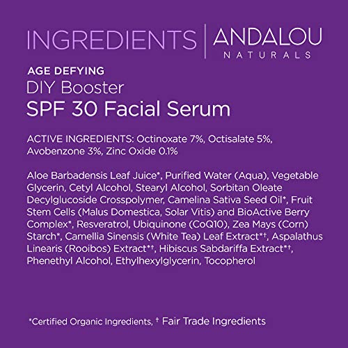 Booster Facial Serum SPF 30 Sem Fragrância, Protetor Solar Facial Anti-Envelhecimento com Proteção de Amplo Espectro, Hidratante para Pele Seca a Muito Seca, 60 ml - Andalou Naturals