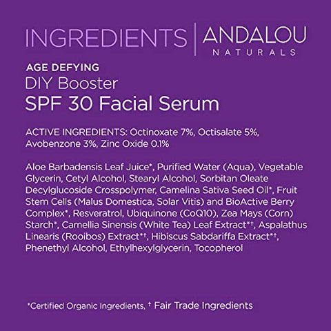 Booster Facial Serum SPF 30 Sem Fragrância, Protetor Solar Facial Anti-Envelhecimento com Proteção de Amplo Espectro, Hidratante para Pele Seca a Muito Seca, 60 ml - Andalou Naturals