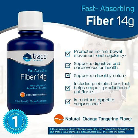 Fibra Líquida de Absorção Rápida 14g | Aditivo Natural para Digestão Saudável e Movimento Intestinal Normal | Sem Glúten | Laranja Tangerina | 14g, 450ml - Trace Minerals