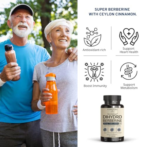 VINATURA - Dihydroberberine 500mg com Canela do Ceilão – GlucoVantage Super Berberine Patenteado, Talvez 5X Mais Absorvível – 30 Cápsulas