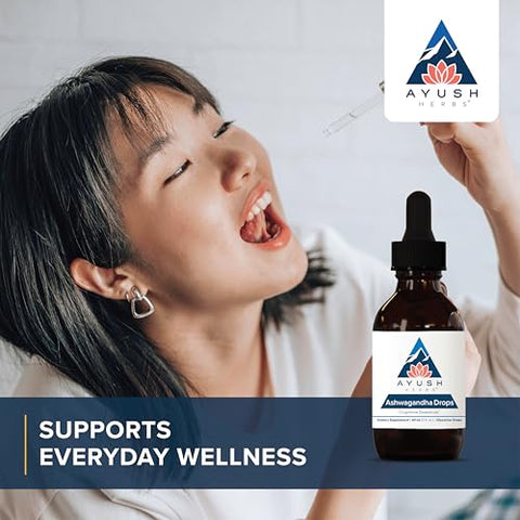 Ashwagandha Drops – Suporte Cognitivo, Adrenal e Imunológico, Herbal Ayurvédico Livre de Álcool, 60ml - Ayush Herbs
