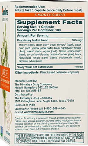 LiverCare: Suplemento Herbal para o Fígado, Limpeza, Suporte ao Fígado, Eliminação de Toxinas, Vegan, Não-OGM, Mistura Herbal, 375 mg, 180 Cápsulas, Fornecimento de 90 Dias - Himalaya