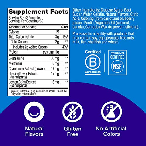 Extra Strength Sleep Gummy – Suporte Ocasional para Dormir, 5 mg Melatonina, L-Teanina, Extratos de Camomila e Melissa, Auxílio para Dormir, Sabor Amora – 120 Unidades - OLLY