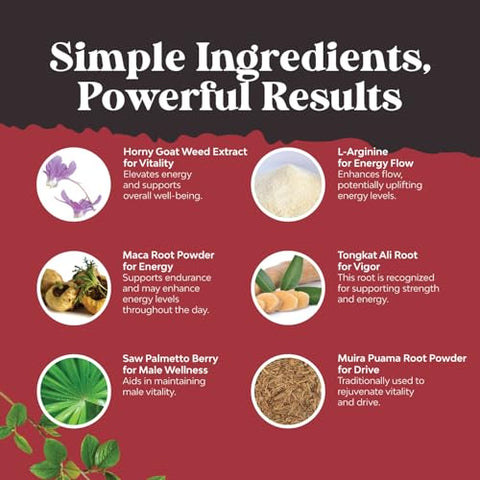 Natures Craft - Horny Goat Weed Extra Forte para Aumento Masculino – Complexo de 1590mg com Tongkat Ali, Saw Palmetto, Panax Ginseng e Maca Negra para Resistência