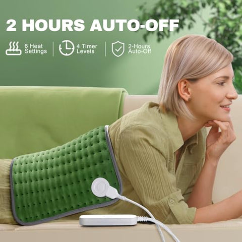 MIKRALE - Aquecedor Elétrico para Alívio de Dor nas Costas, Pescoço e Ombros, Almofadas Térmicas com 6 Configurações de Calor, Desligamento Automático, Opções de Calor Úmido e Seco, Lavável em Máquina, 12″ x 24