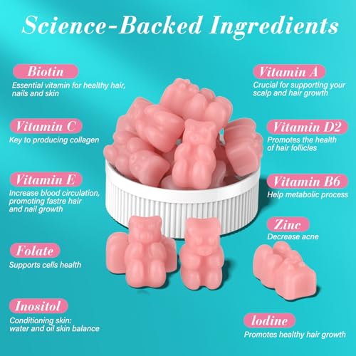 Lazpowfi - Gomas de Biotina – Vitaminas para Cabelo, Pele e Unhas Masculinas – Marca: Biotin Gummies