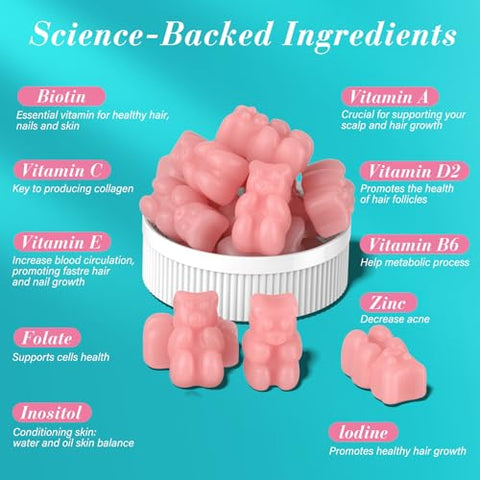 Lazpowfi - Gomas de Biotina – Vitaminas para Cabelo, Pele e Unhas Masculinas – Marca: Biotin Gummies