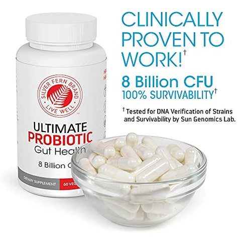 Ultimate Probiótico Vegicaps – Restauração Metabólica Diária, Sobrevivência Comprovada, Cápsulas Probióticas de Bacillus Multicepa Verificadas por DNA (1 Frasco – 60 cápsulas) - Silver Fern
