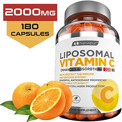 Natuspur - Vitamina C Lipossomal Premium 2000mg – 180 Cápsulas – Ácido Ascórbico de Alta Absorção Ultra Potente, Suporte ao Sistema Imunológico