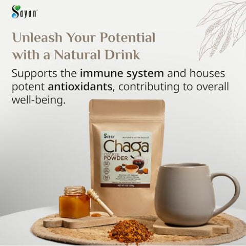 Siberian – Pó de Chaga Cru Puro 226g – Chá Antioxidante Premium – Reforça o Sistema Imunológico e a Saúde Digestiva – Foco, Energia - Sayan